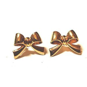Vintage Coro Bow Shaped Screwback Earrings Goldtone Signed